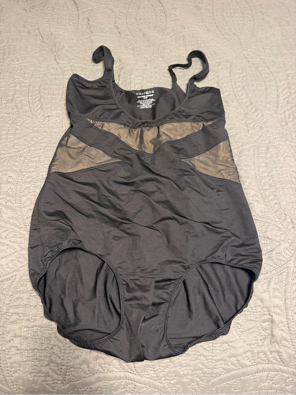 Cacique Black Mesh Panel Open Bust Shaping Bodysuit